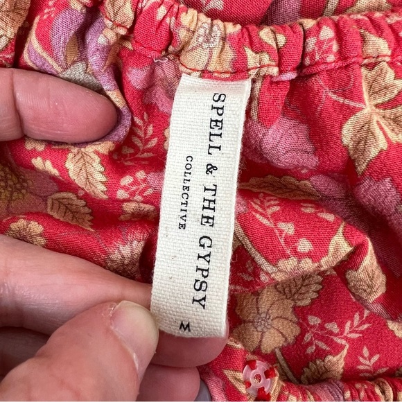 Spell Love Story Boho Printed Midi Dress Puff Sleeves Size M Red - Picture 9 of 10